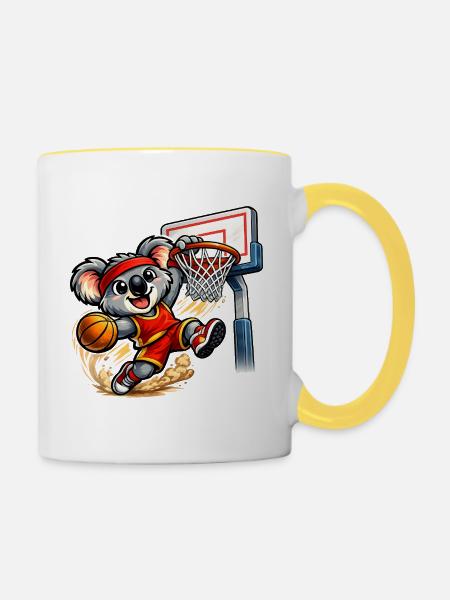Süßer Koala mit Slam Dunk - Tasse zweifarbig - Weiß/Gelb