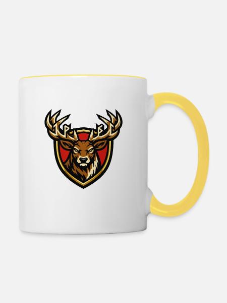 Hirsch im Wappenstil - Tasse zweifarbig - Weiß/Gelb