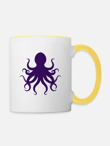 Krake - Tasse zweifarbig - Weiß/Gelb