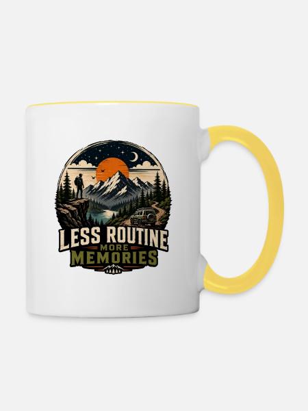 Weniger Routine Mehr Erinnerungen - Tasse zweifarbig - Weiß/Gelb