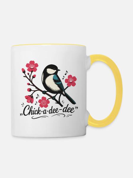 Chick-a-dee-dee-dee Meise mit Vogelruf - Tasse zweifarbig - Weiß/Gelb