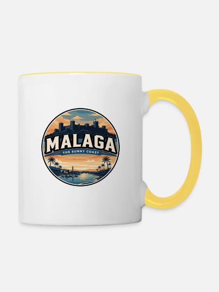 Retro Malaga Gibralfaro Schlossabzeichen - Tasse zweifarbig - Weiß/Gelb