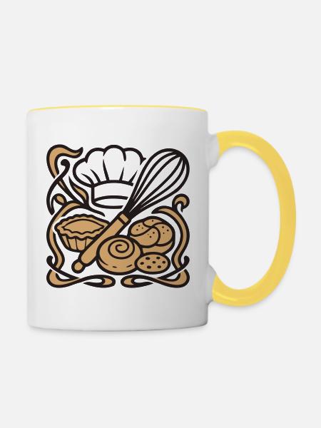 Schneebesen Baeckerhut Logo - Tasse zweifarbig - Weiß/Gelb