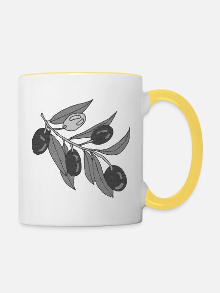 Olivenzweige Graustufen - Tasse zweifarbig - Weiß/Gelb