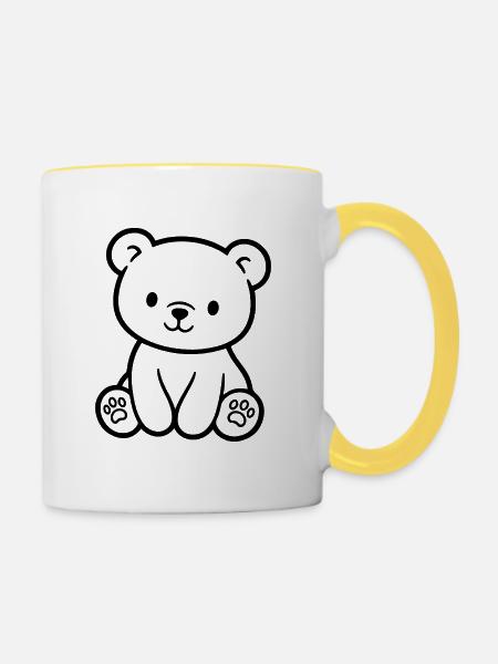 Niedlicher Teddybär für Babys und Kinder - Tasse zweifarbig - Weiß/Gelb