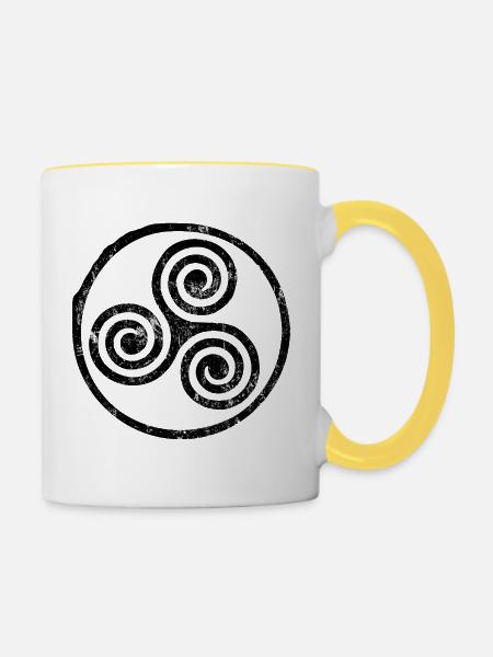 Triskele-Spiralemblem - Tasse zweifarbig - Weiß/Gelb