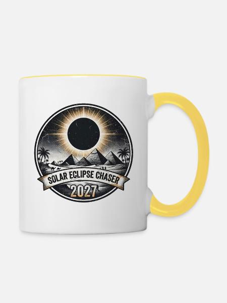 Sonnenfinsternisjäger 2027 - Tasse zweifarbig - Weiß/Gelb