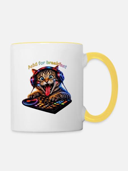 DropWild Milo the the cat DJ - Tasse zweifarbig - Weiß/Gelb
