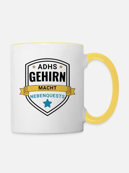 ADHS Gehirn macht Nebenquests - Tasse zweifarbig - Weiß/Gelb