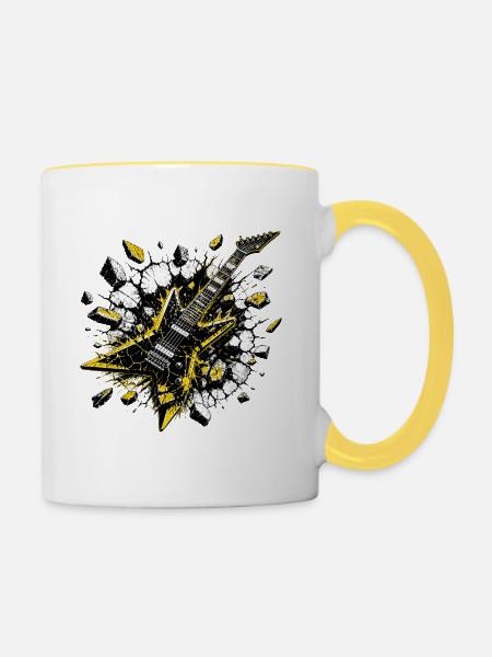 Explosive E-Gitarre – Thrash Metal Power Design - Tasse zweifarbig - Weiß/Gelb
