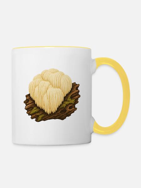 Igelstachelbart auf Totholz - Tasse zweifarbig - Weiß/Gelb
