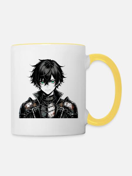 Kampfkrieger im Manga-Stil - Tasse zweifarbig - Weiß/Gelb