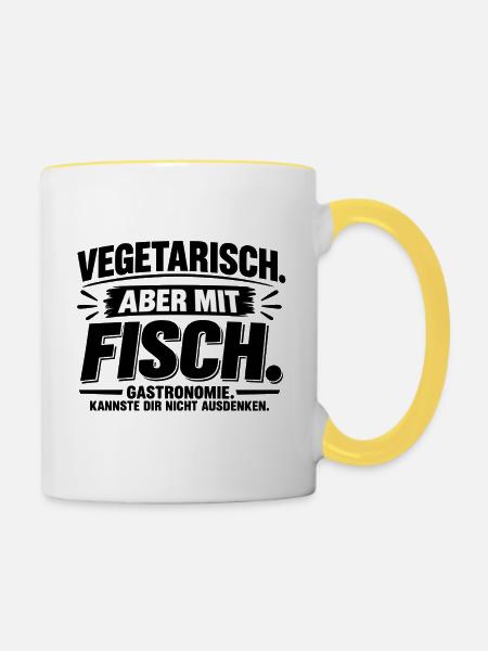 Vegetarisch. Aber mit Fisch. - Tasse zweifarbig - Weiß/Gelb
