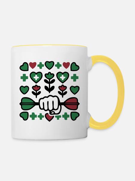 Faust Dartpfeil Logo - Tasse zweifarbig - Weiß/Gelb