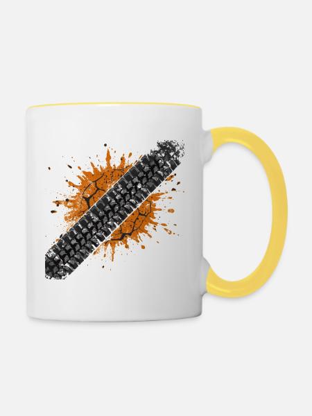 Offroad Reifenprofil Mud Splatter - Tasse zweifarbig - Weiß/Gelb