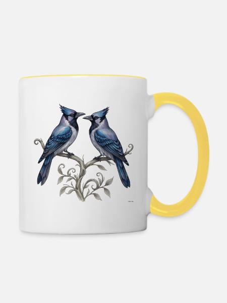 Blue Jays Resting Branch Design. - Tasse zweifarbig - Weiß/Gelb