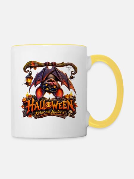 Lustige Halloween-Fledermaus - Tasse zweifarbig - Weiß/Gelb