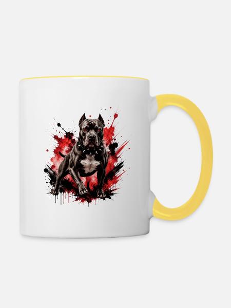 Pitbull mit rotem Spritzer - Tasse zweifarbig - Weiß/Gelb