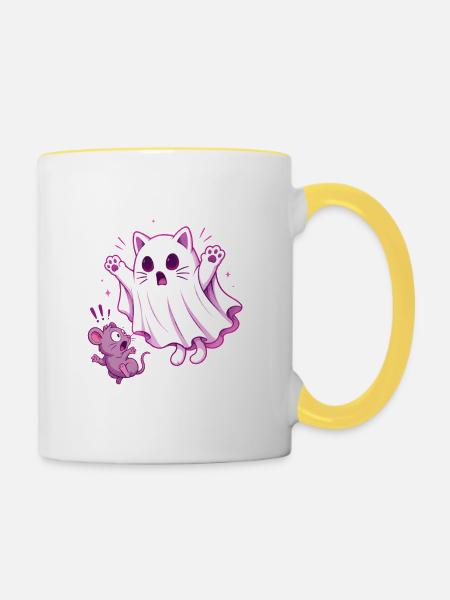 Spooky Kitty - Tasse zweifarbig - Weiß/Gelb