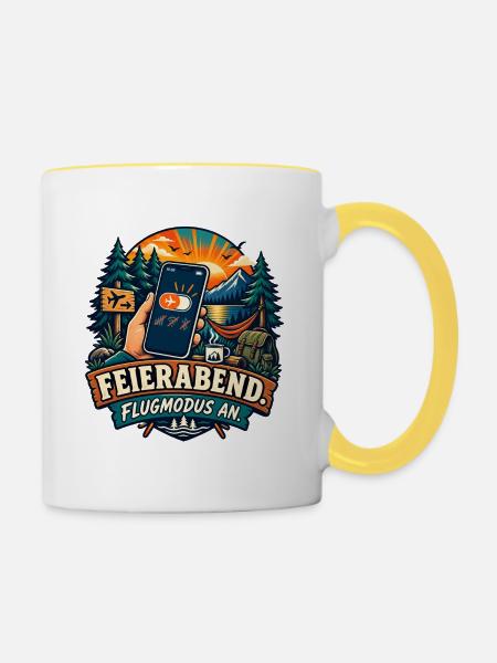 Feierabend – Flugmodus an - Tasse zweifarbig - Weiß/Gelb
