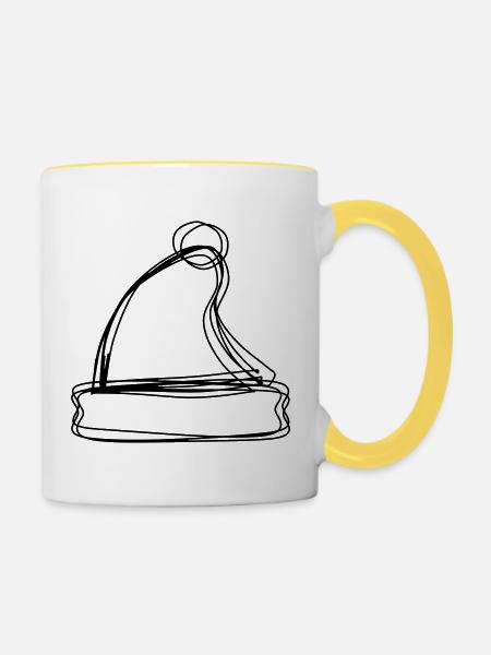 Weihnachtsmütze handgezeichnet - Tasse zweifarbig - Weiß/Gelb