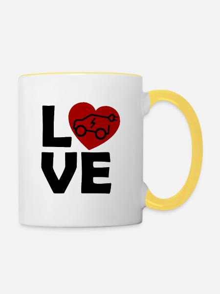 Elektroauto Herzliebe - Tasse zweifarbig - Weiß/Gelb