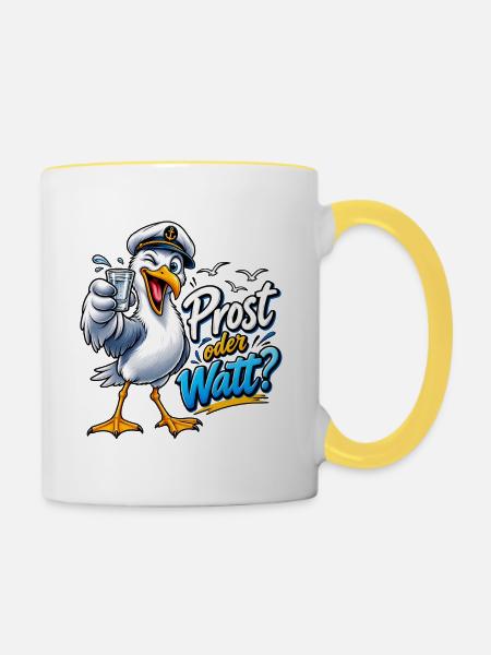 Prost oder Watt? Seemöwenkapitän - Tasse zweifarbig - Weiß/Gelb