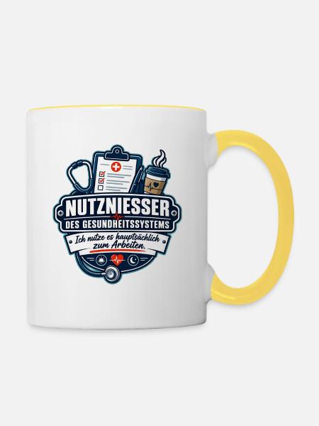 Nutznießer des Gesundheitssystems - Tasse zweifarbig - Weiß/Gelb