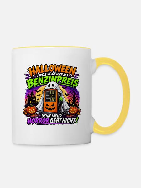 Halloween Benzinpreis Spuk - Tasse zweifarbig - Weiß/Gelb
