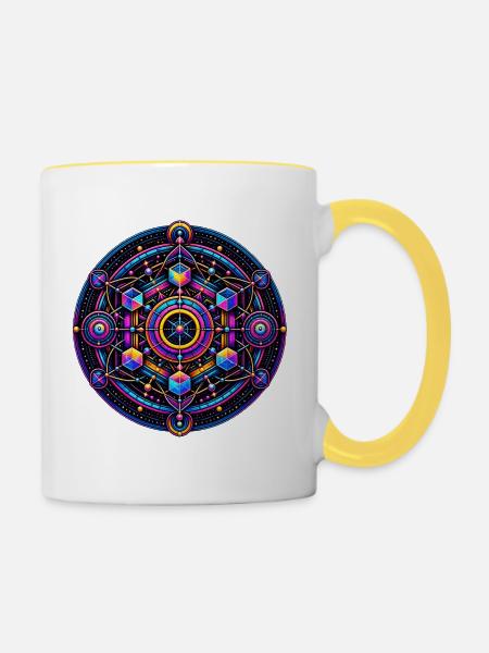 Psy Circle Kosmische Geometrie - Tasse zweifarbig - Weiß/Gelb