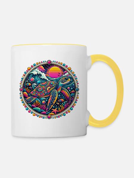 Psychedelische Meeresschildkröte - Tasse zweifarbig - Weiß/Gelb
