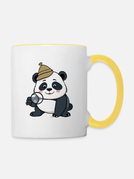 Detektiv Panda - Tasse zweifarbig - Weiß/Gelb
