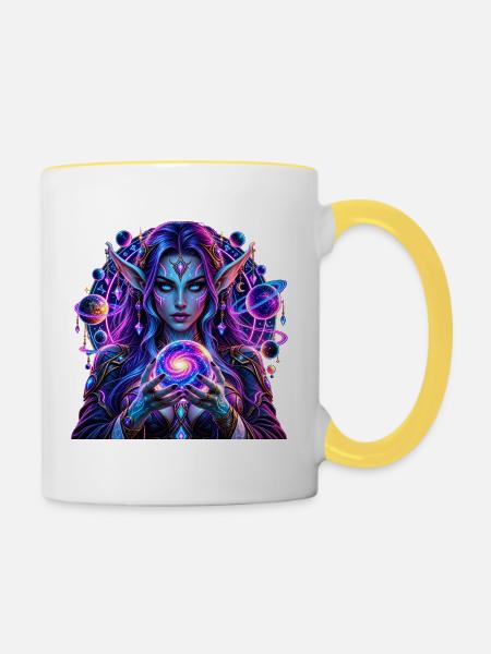 Kosmische Elfe Galaxie - Tasse zweifarbig - Weiß/Gelb