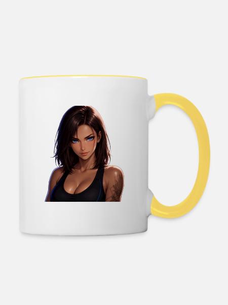 Manga-Mädchen-Look aus Eis. - Tasse zweifarbig - Weiß/Gelb