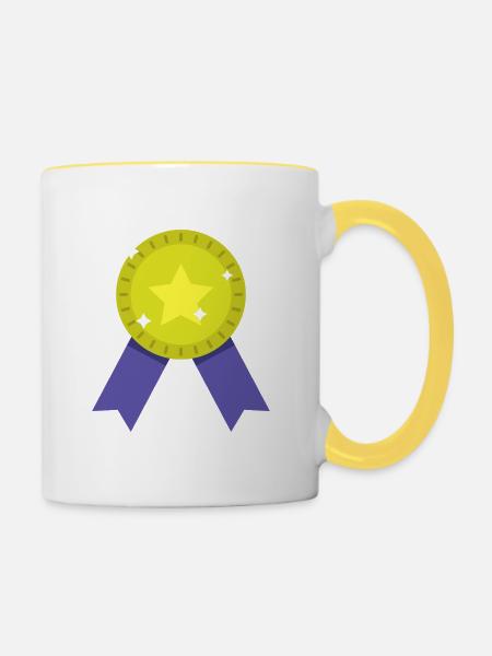 Medaille - Tasse zweifarbig - Weiß/Gelb
