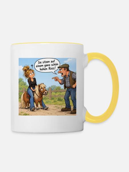 Auf dem hohen Ross - Tasse zweifarbig - Weiß/Gelb