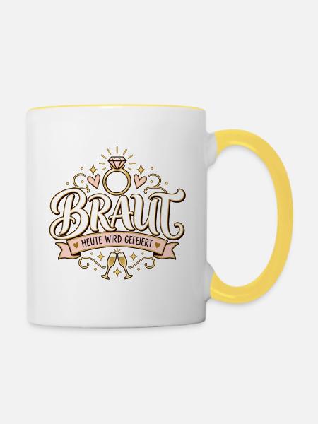 Braut – Heute wird gefeiert - Tasse zweifarbig - Weiß/Gelb