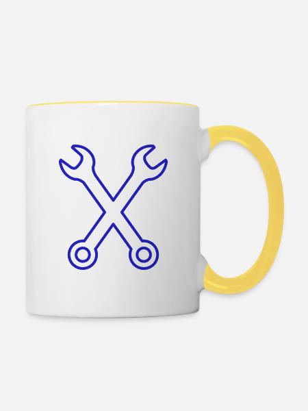Schraubenschlüssel - Tasse zweifarbig - Weiß/Gelb