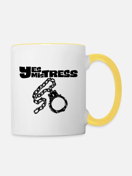 Ja, Herrin Handschellen - Tasse zweifarbig - Weiß/Gelb
