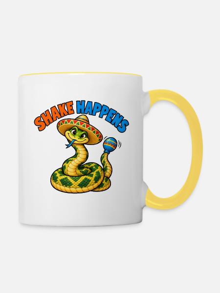 Schütteln passiert, Klapperschlange - Tasse zweifarbig - Weiß/Gelb