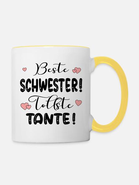 Schwester Tante Baby - Tasse zweifarbig - Weiß/Gelb