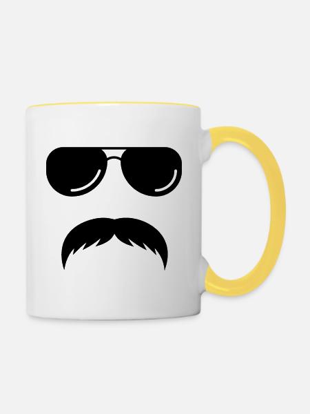 Großer Schnurrbart - Tasse zweifarbig - Weiß/Gelb