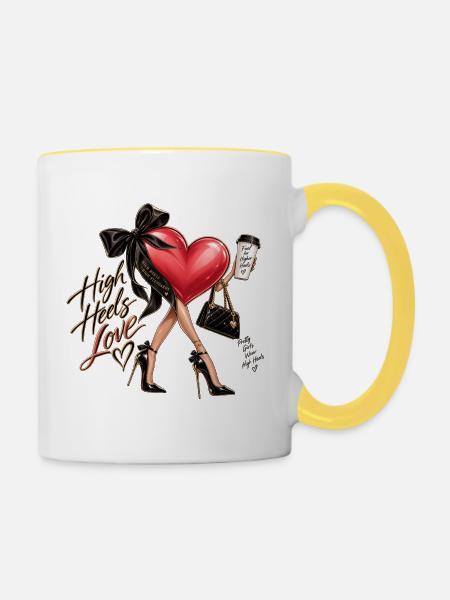 Herzen High Heels Illustration - Tasse zweifarbig - Weiß/Gelb