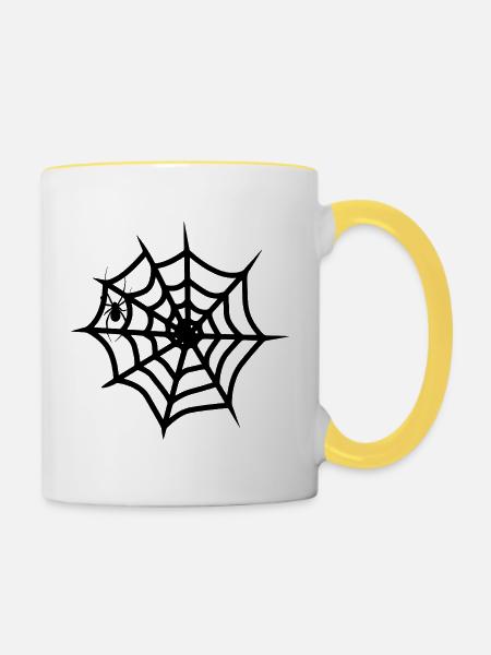 Gotische Spinnennetze - Tasse zweifarbig - Weiß/Gelb