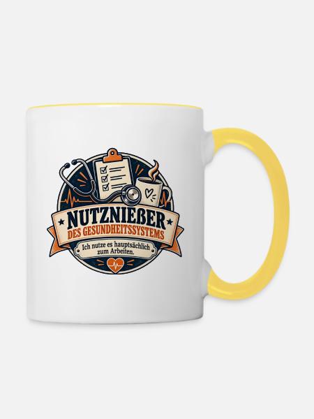 Nutznießer des Gesundheitssystems - Tasse zweifarbig - Weiß/Gelb