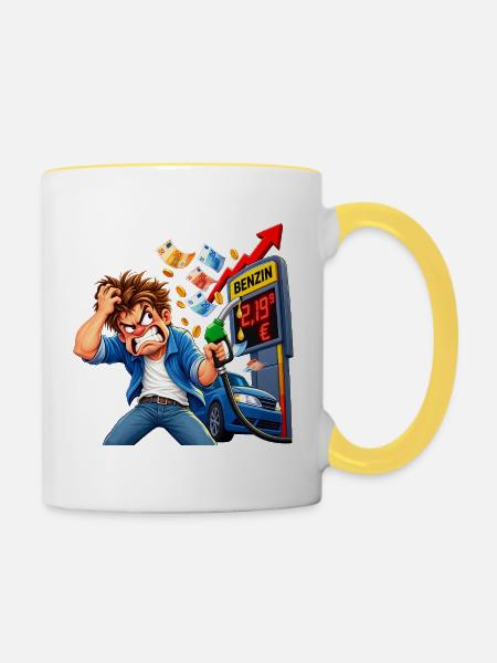 Tankpreis-Wut am Zapfhahn - Tasse zweifarbig - Weiß/Gelb