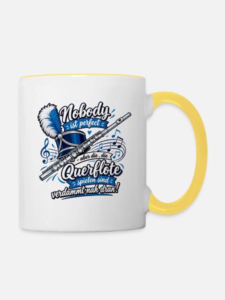 Querflöte , Nobody ist perfekt Querflöte - Tasse zweifarbig - Weiß/Gelb