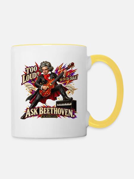 Lustiges Beethoven-Geschenk – Zu laut? Frag Beethoven! - Tasse zweifarbig - Weiß/Gelb