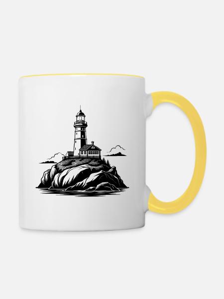 Leuchtturm auf dem Felsen - Tasse zweifarbig - Weiß/Gelb
