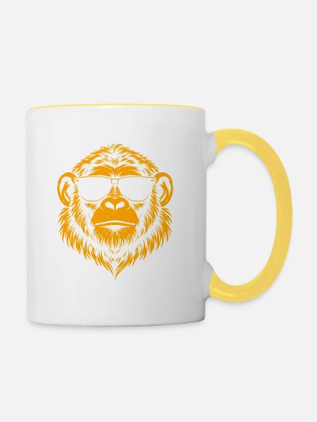 retro_orange_monkey - Tasse zweifarbig - Weiß/Gelb